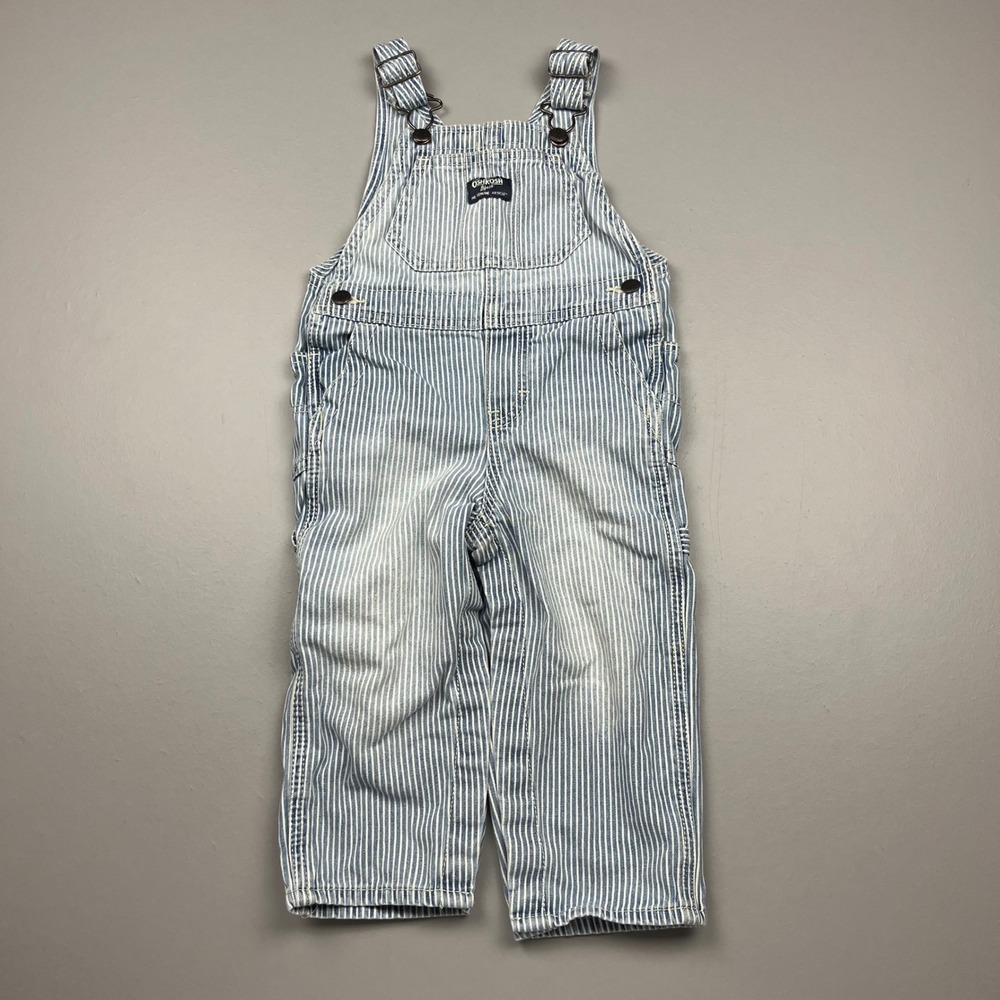 OshKosh B'gosh Overalls Kids 24M Blue White Hickory Stripe Denim Bibs